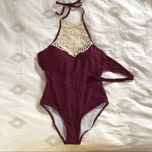 Cupshe tie halter crochet neck one piece suit